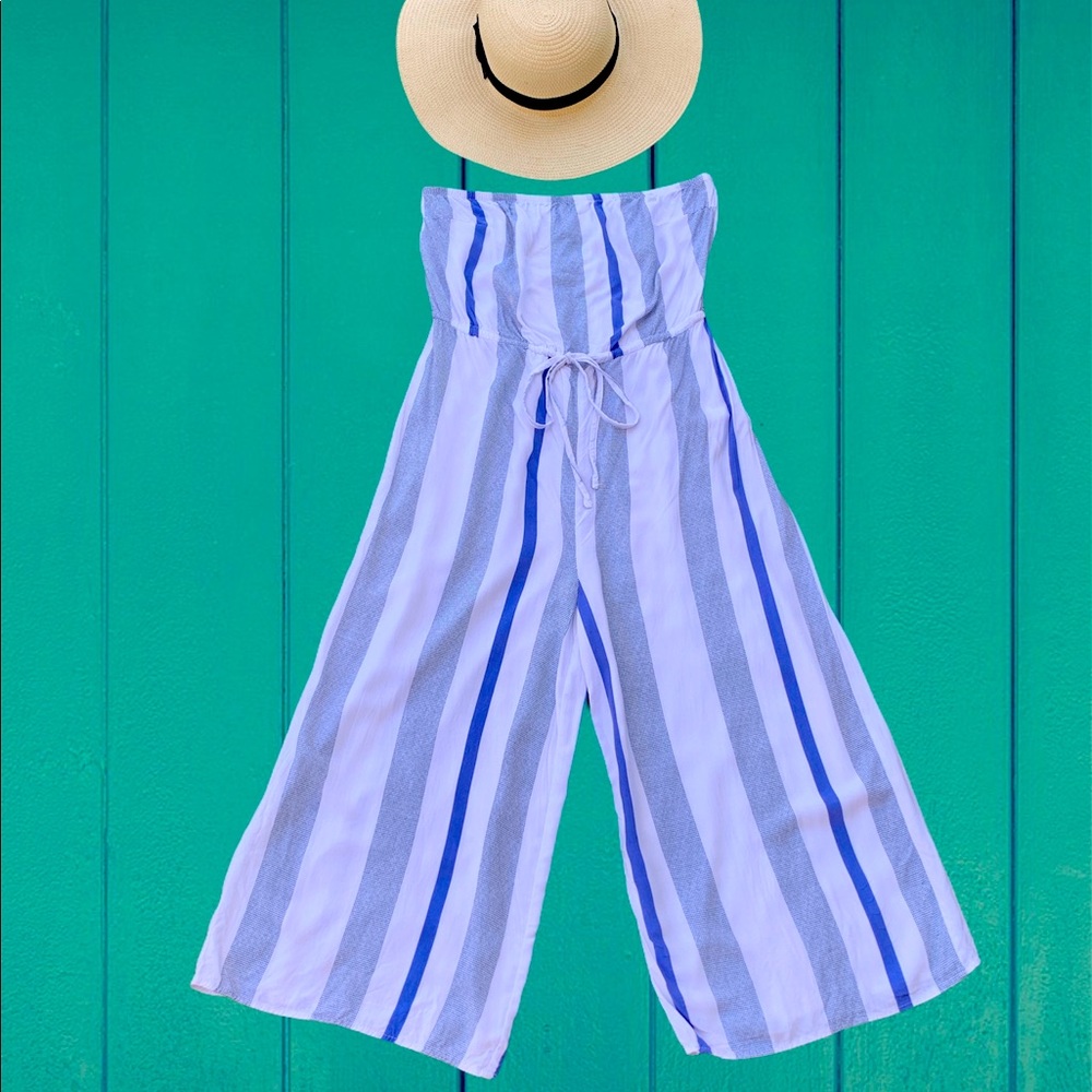 Cotton: On Strapless Bandeau Striped Jumpsuit